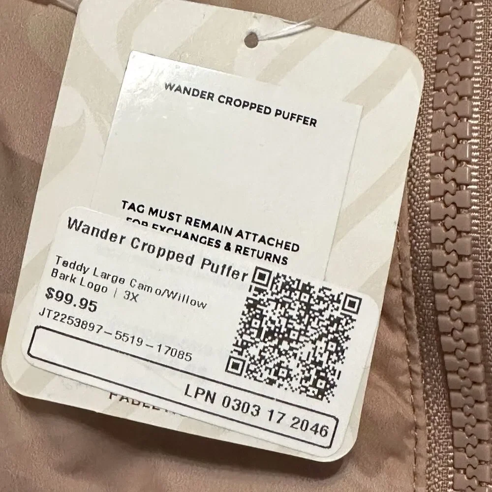 Fabletics Jacket Wander Cropped Puffer Womens Size 3X Beige Teddy Camo Full-Zip - Picture 5 of 10